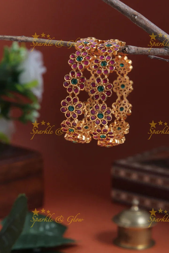 Premium Matt Floral bangle - a pair - Sparkle and Glow