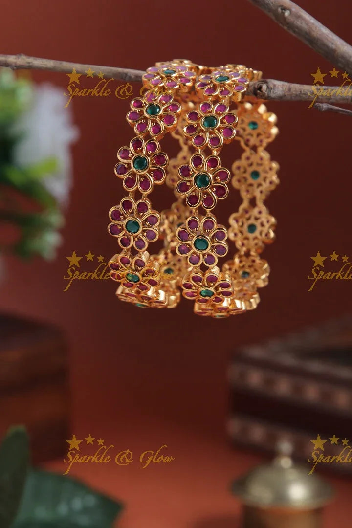 Premium Matt Floral bangle - a pair - Sparkle and Glow