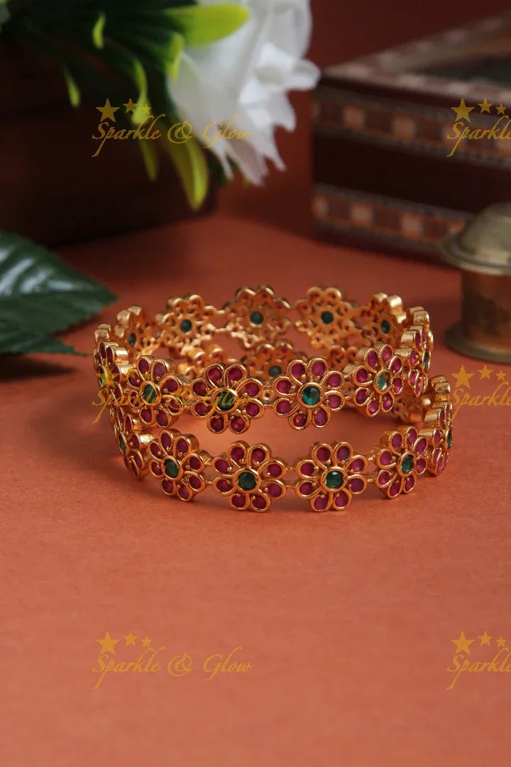 Premium Matt Floral bangle - a pair - Sparkle and Glow