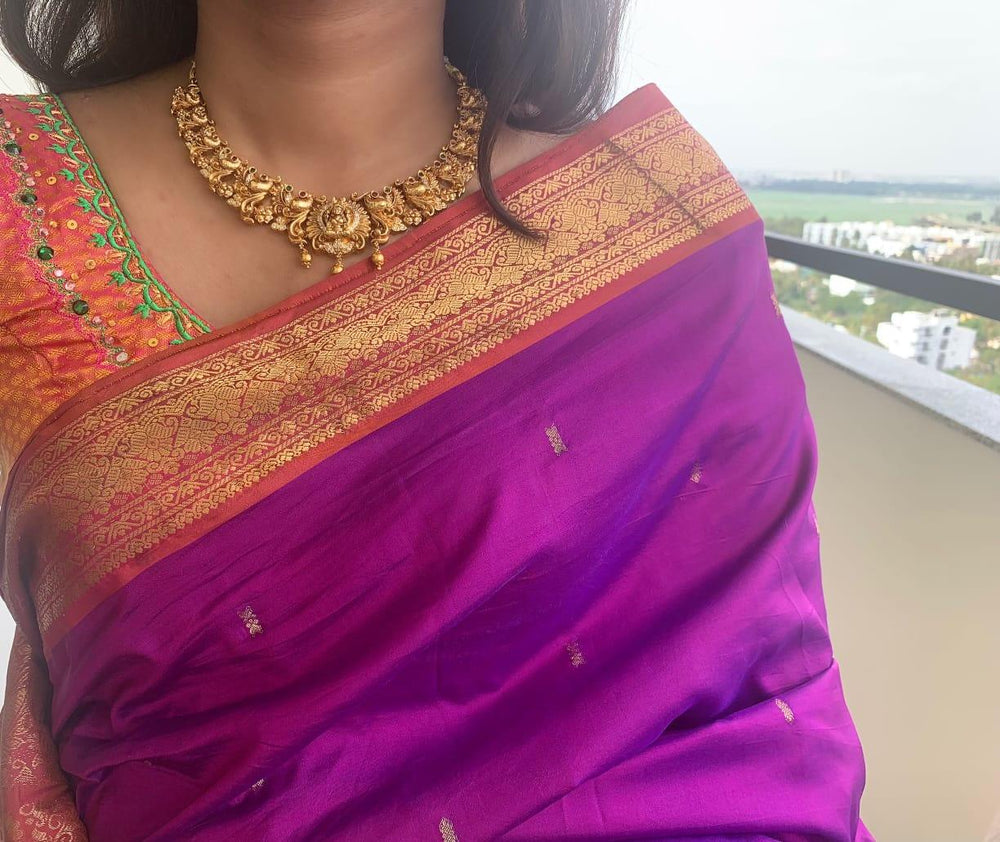 Gold alike polished peacock and lakshmi carved necklace - Sparkle and Glow