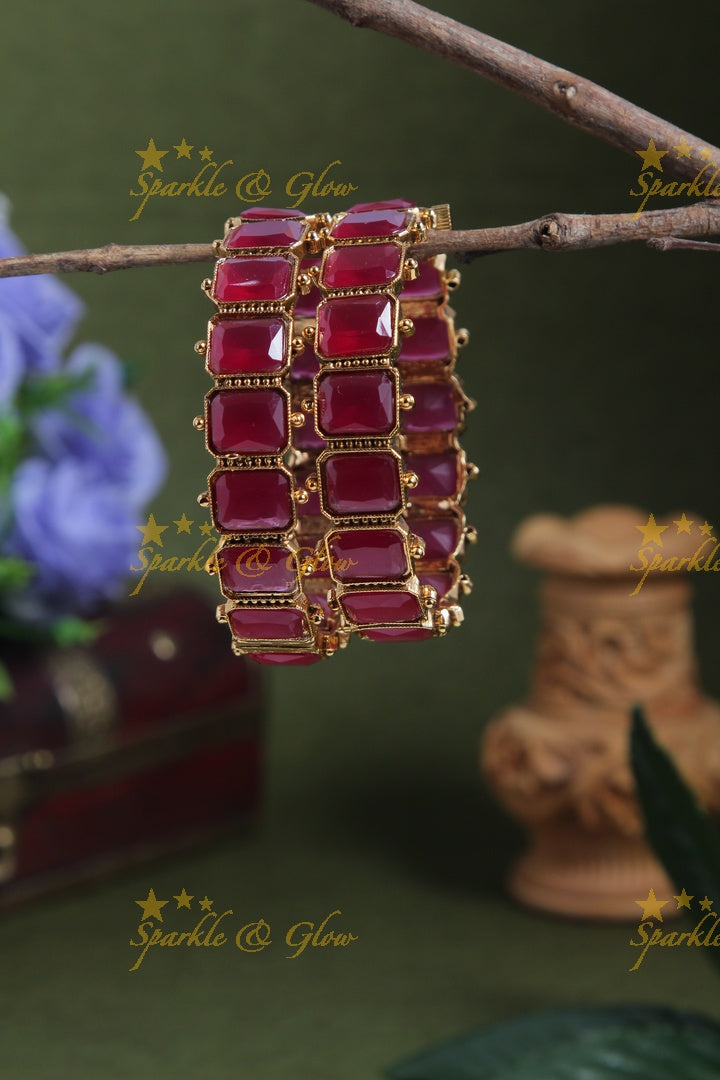 Antique Green Stone bangles -a pair