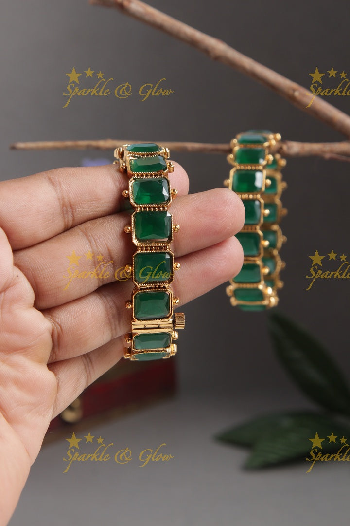 Antique Green Stone bangles -a pair