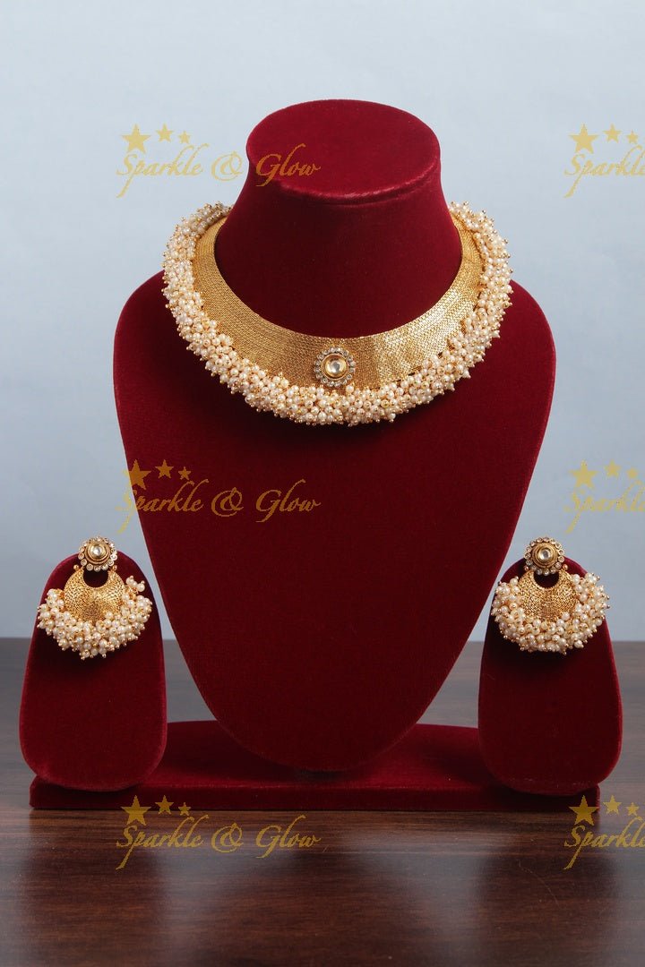 Pearl cluster statement short stone necklace - Sparkle and Glow - Back Thread - 