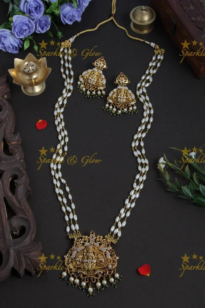 Intricately carved lakshmi pendent pearl necklace - Sparkle and Glow