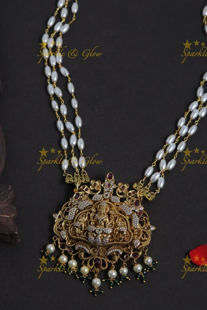 Intricately carved lakshmi pendent pearl necklace - Sparkle and Glow