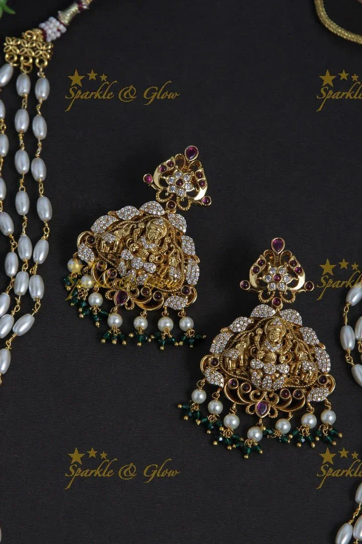 Intricately carved lakshmi pendent pearl necklace - Sparkle and Glow