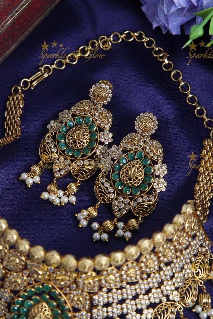 Intricately carved mango design pearl choker - Sparkle and Glow