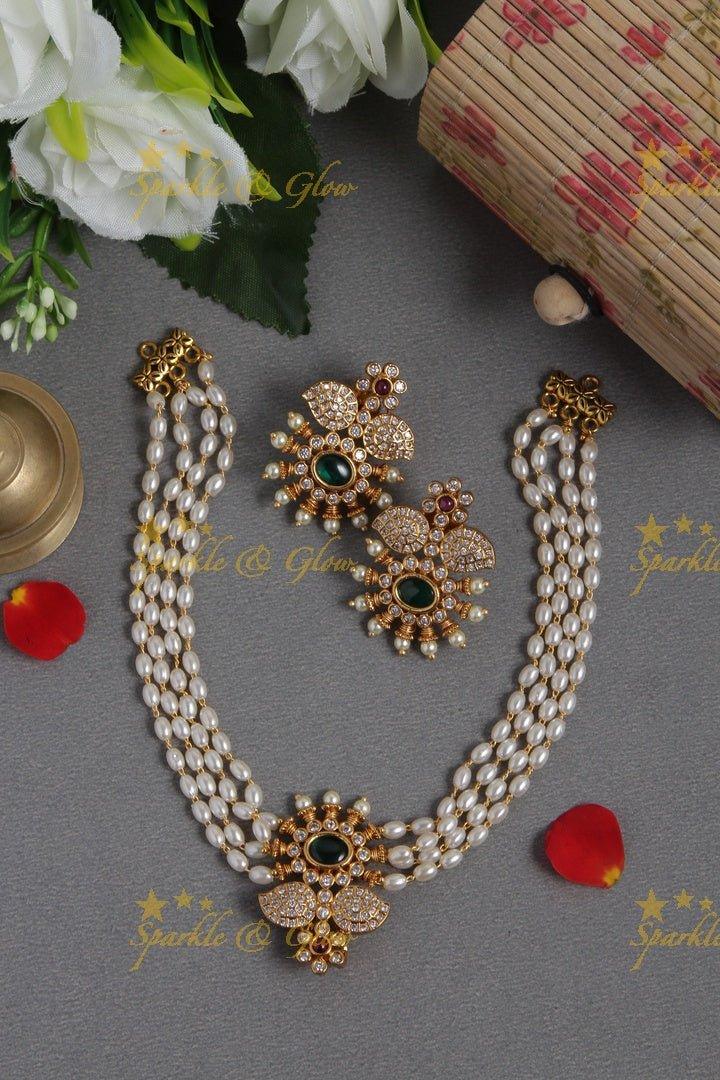 Beautiful premium matt pearl choker with floral mango pendent - Sparkle and Glow