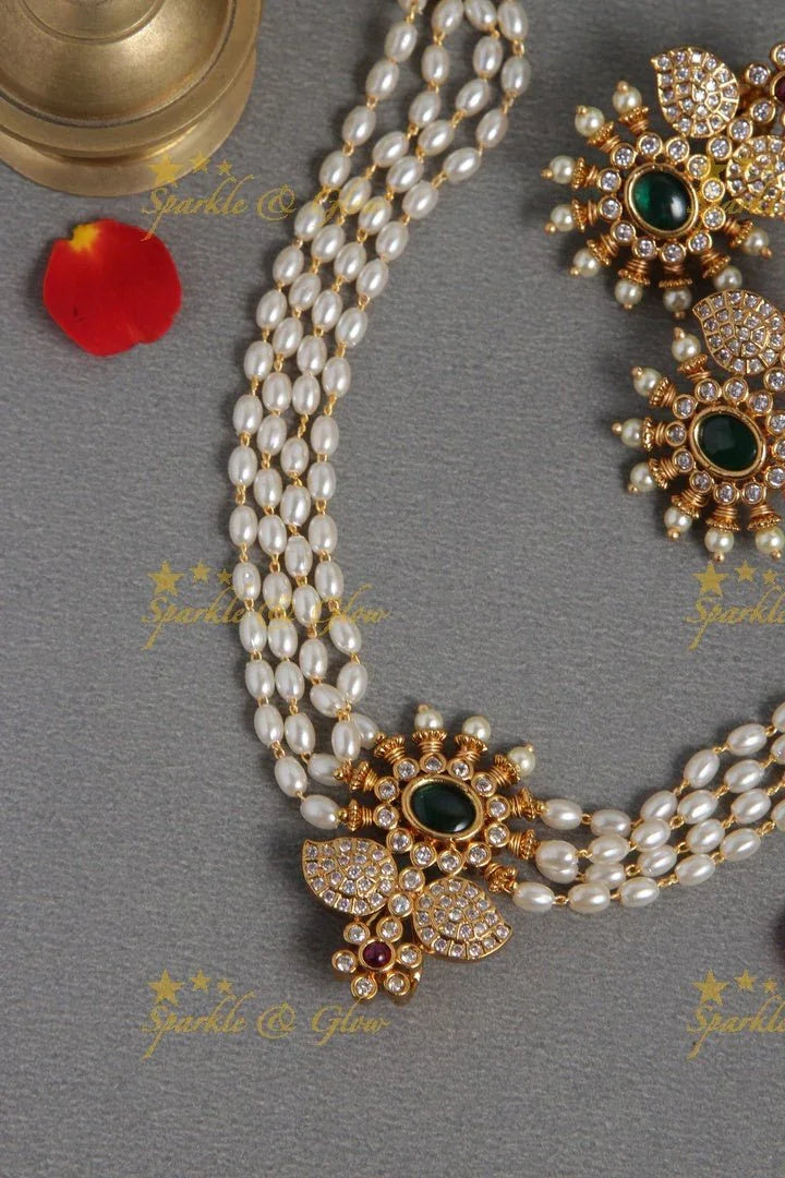 Beautiful premium matt pearl choker with floral mango pendent - Sparkle and Glow