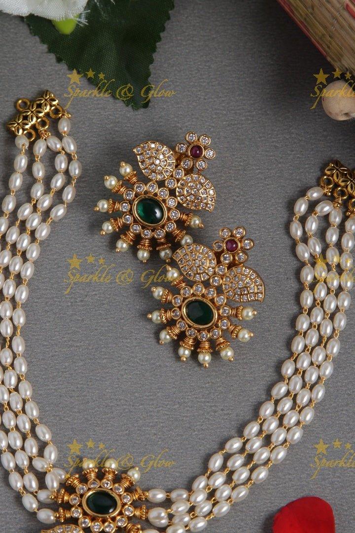 Beautiful premium matt pearl choker with floral mango pendent - Sparkle and Glow