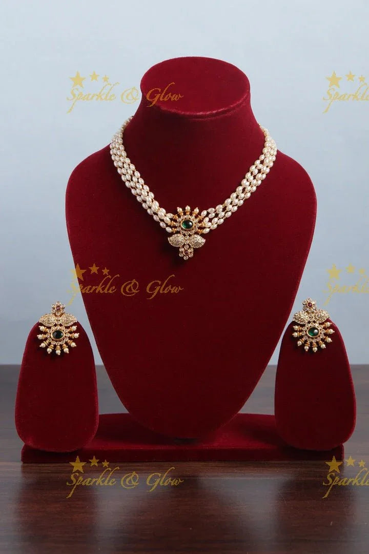 Beautiful premium matt pearl choker with floral mango pendent - Sparkle and Glow