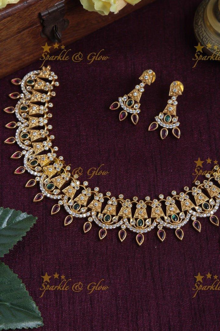 Premium Matt leaf shape short necklace - Sparkle and Glow