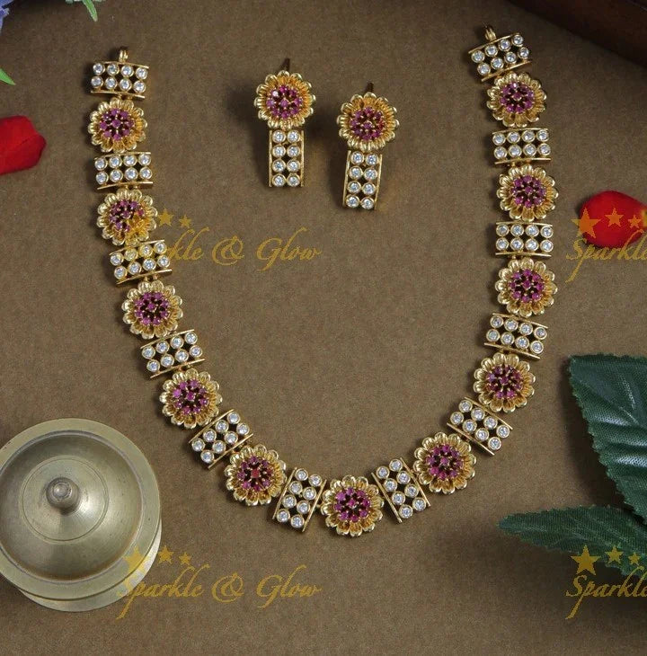Premium Matt Floral stone necklace - Multi - Sparkle and Glow
