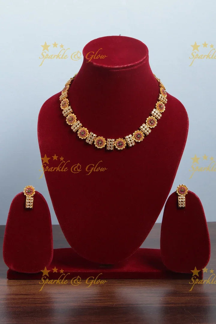 Premium Matt Floral stone necklace - Multi - Sparkle and Glow