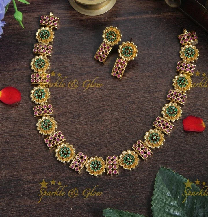 Premium Matt Floral stone necklace - Multi - Sparkle and Glow