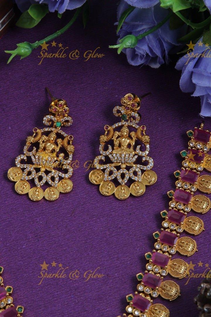 Intricately Carved Lakhsmi and lakshmi coin unique design necklace - Sparkle and Glow
