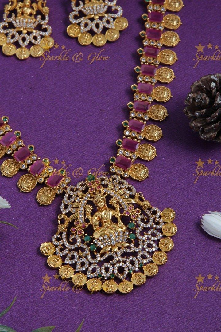 Intricately Carved Lakhsmi and lakshmi coin unique design necklace - Sparkle and Glow