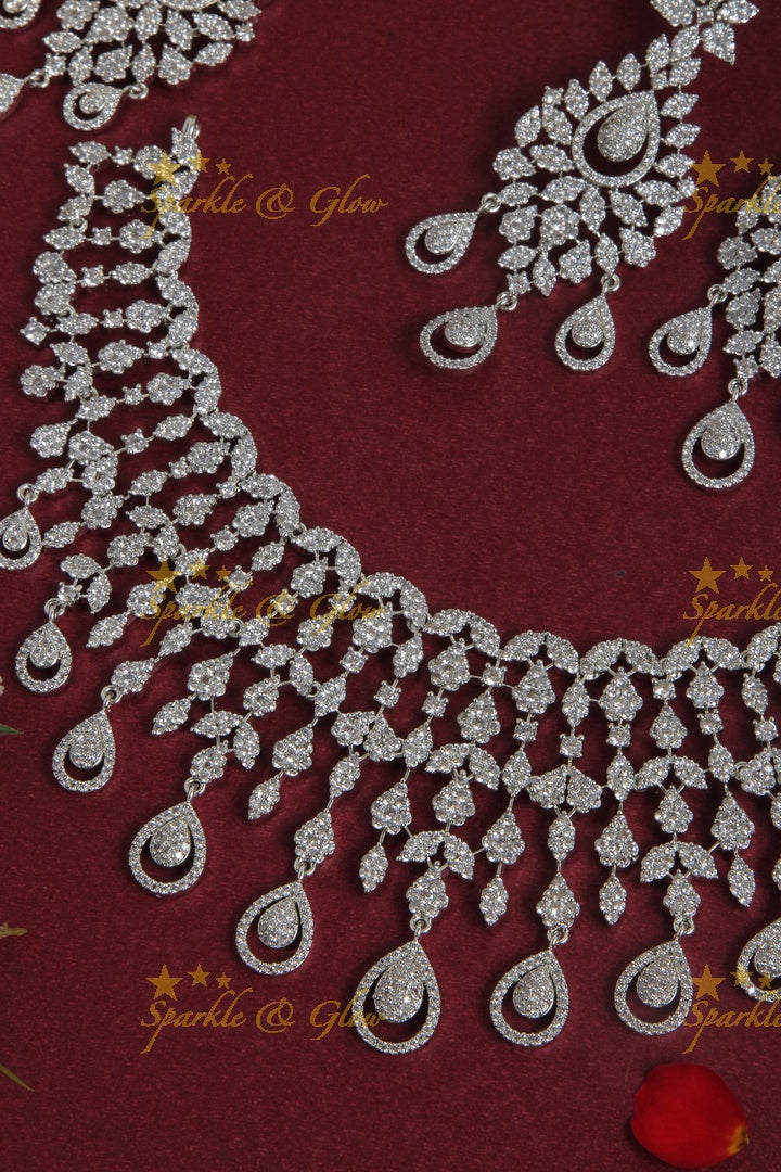 Beautiful short silver AD necklace with maang tikka