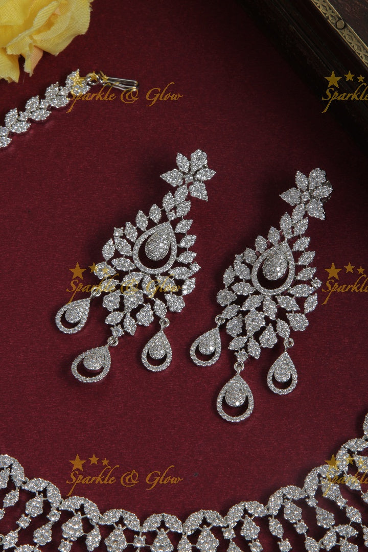 Beautiful short silver AD necklace with maang tikka
