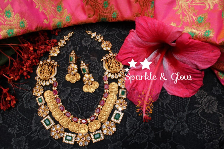 Two layer coin and flower deisgn lakshmi short necklace - Sparkle and Glow