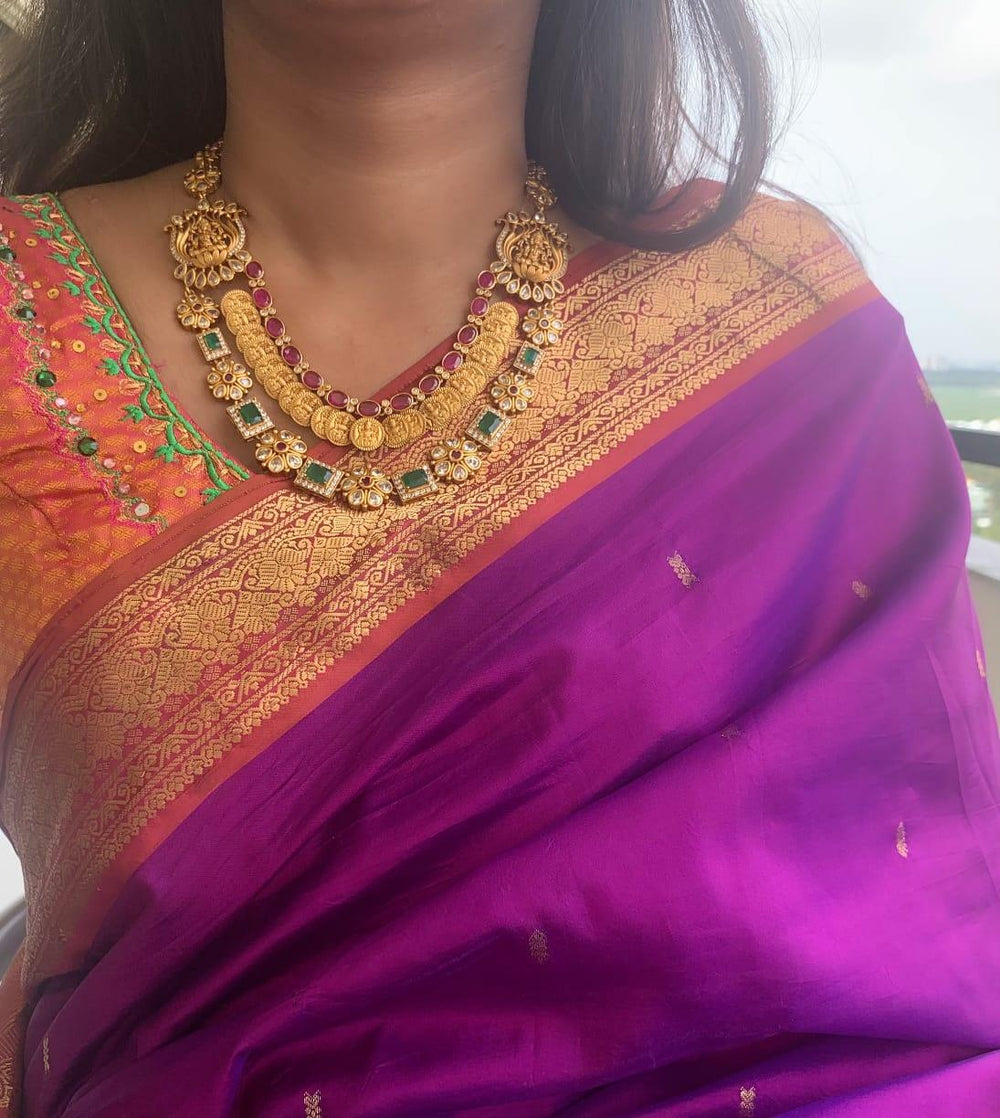 Two layer coin and flower deisgn lakshmi short necklace - Sparkle and Glow