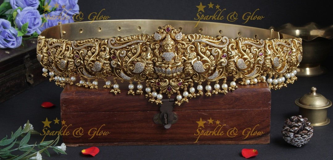 Beautiful gold alike goddess lakshmi carved hipbelt