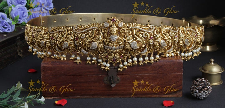 Beautiful gold alike goddess lakshmi carved hipbelt