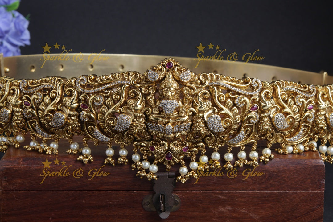 Beautiful gold alike goddess lakshmi carved hipbelt