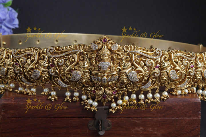 Beautiful gold alike goddess lakshmi carved hipbelt