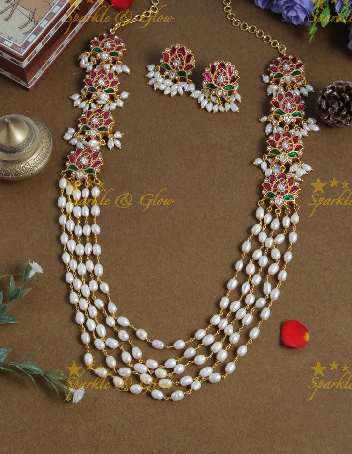 Beautiful jadau lotus layerred rice pearl haram