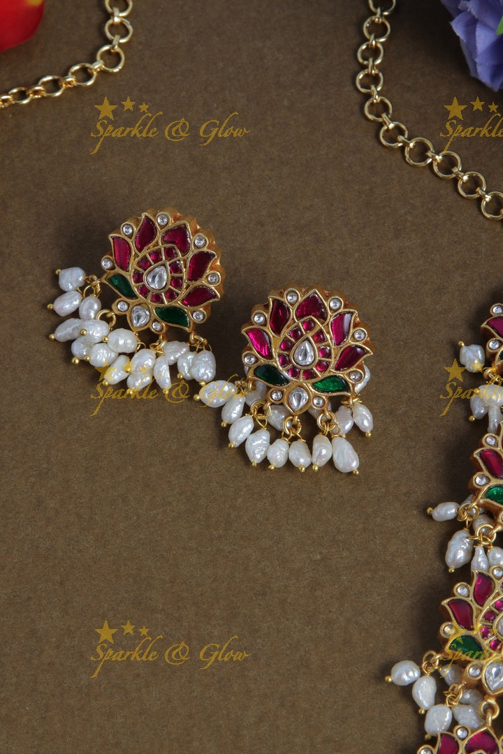 Beautiful jadau lotus layerred rice pearl haram