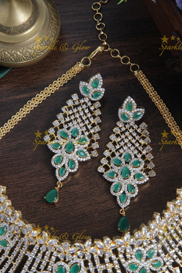 Beautiful glittering GJ polish AD stone green high neck choker