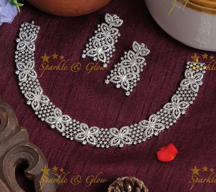 Glittering butterfly design AD stone silver necklace - Sparkle and Glow - Back Thread - 