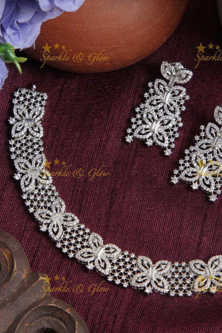 Glittering butterfly design AD stone silver necklace - Sparkle and Glow - Back Thread - 