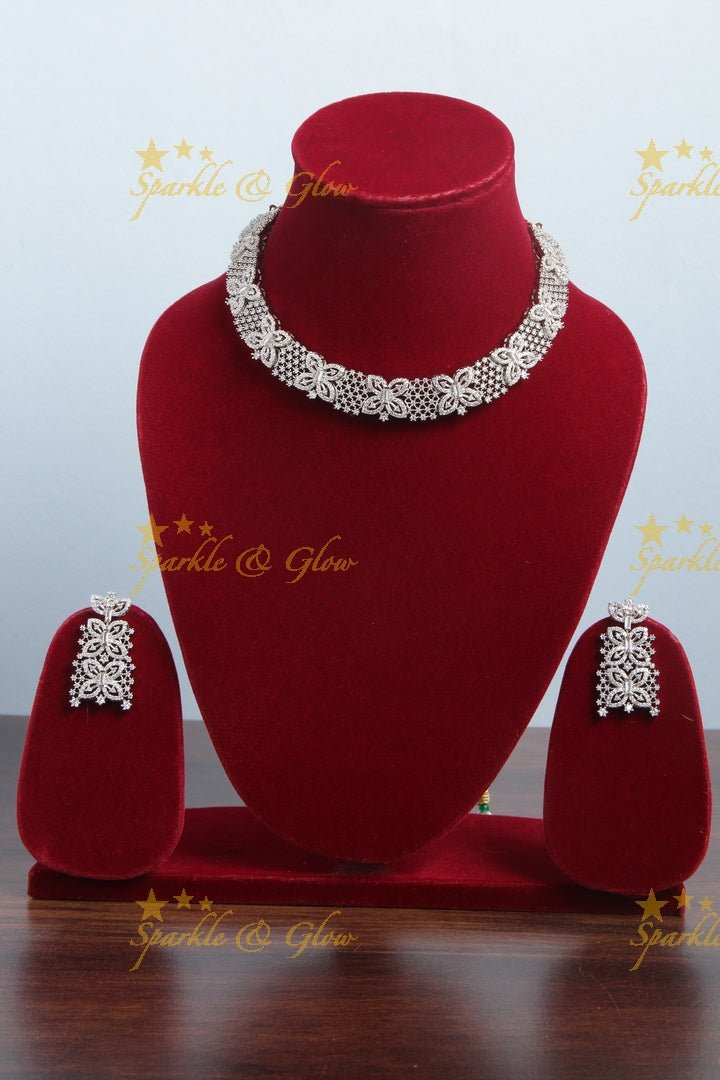 Glittering butterfly design AD stone silver necklace - Sparkle and Glow - Back Thread - 