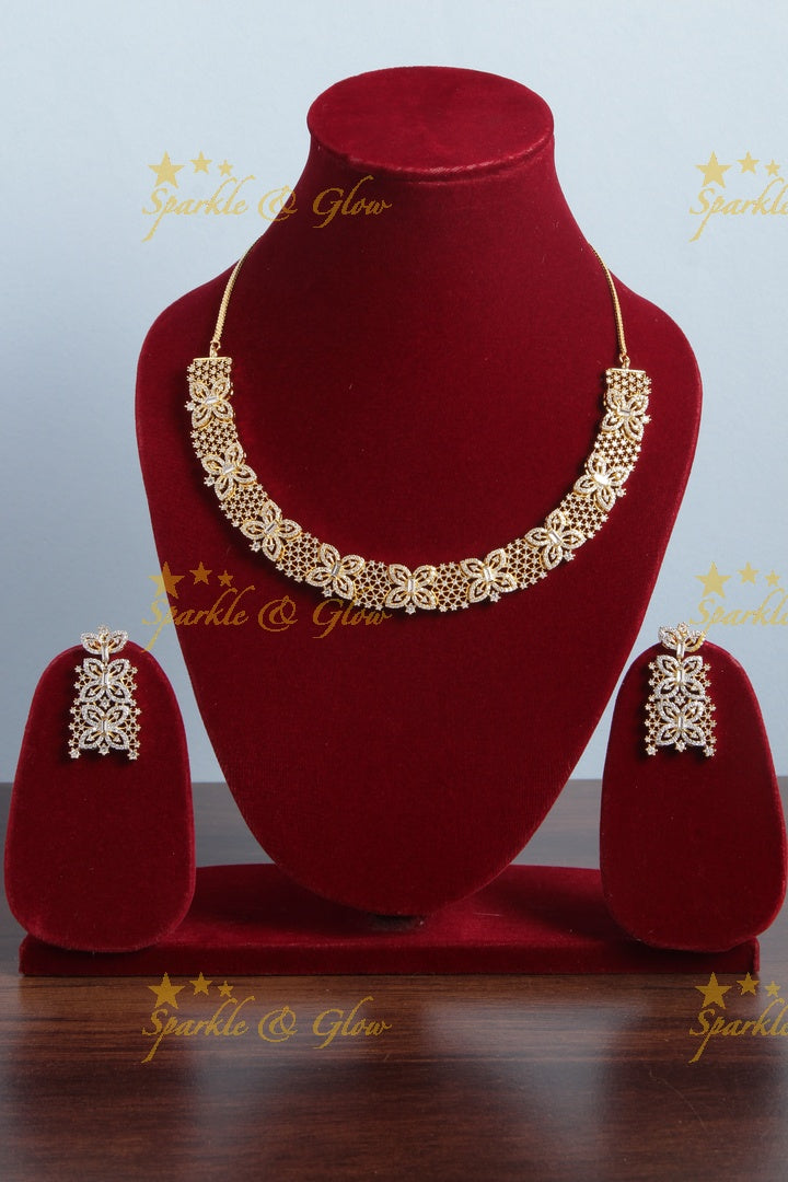 Glittering butterfly design AD stone silver necklace - gold