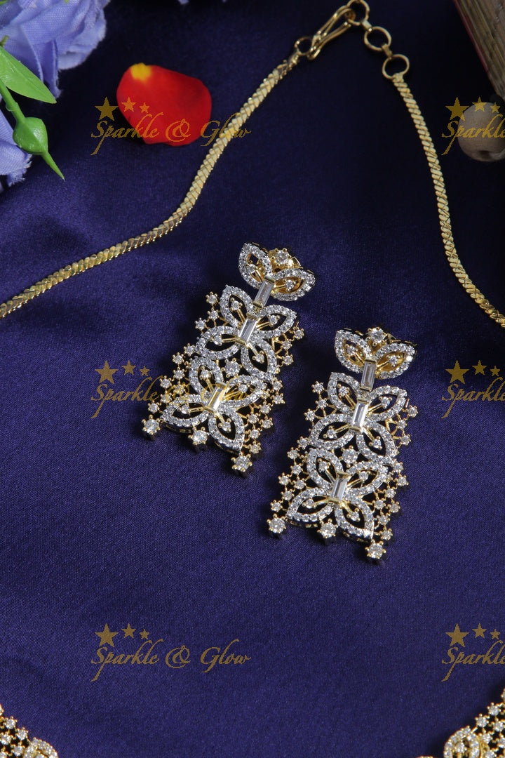 Glittering butterfly design AD stone silver necklace - gold