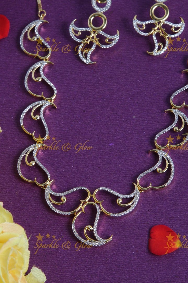 Beautiful heart shaped gold AD stone necklace - Sparkle and Glow - Back Thread - 