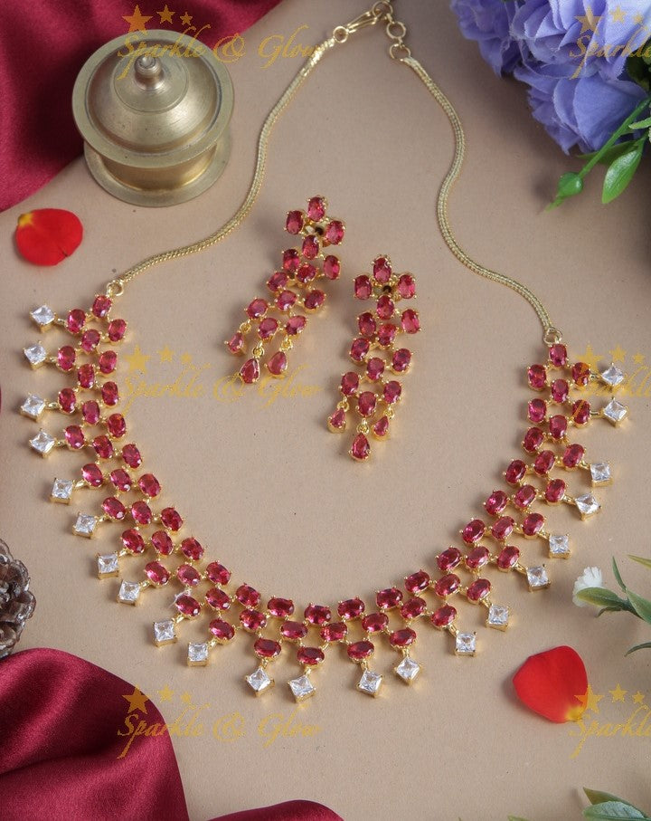 Glorious AD stone necklace with mini stones - Green