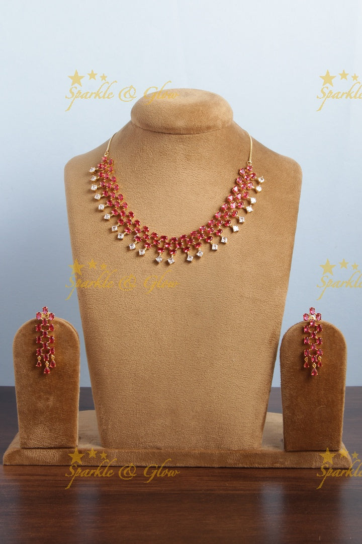 Glorious AD stone necklace with mini stones - Red