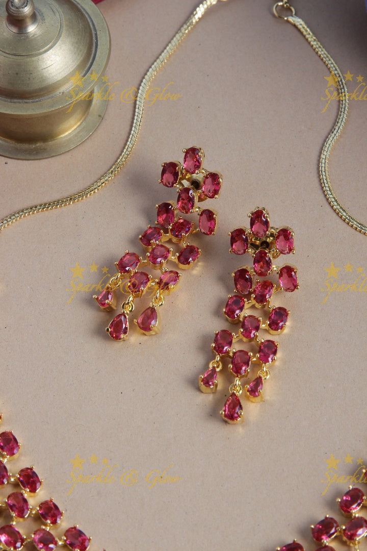 Glorious AD stone necklace with mini stones - Red