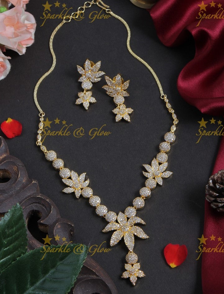 Intricate floral design AD stone necklace