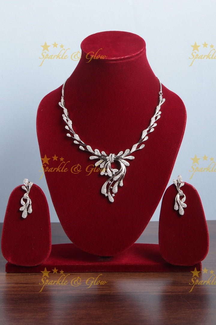 Intricate water drop design AD stone silver necklace - Sparkle and Glow - Back Thread - 