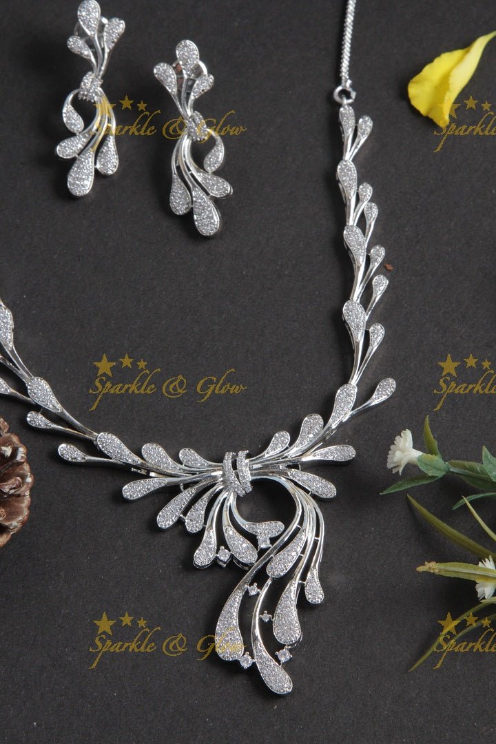 Intricate water drop design AD stone silver necklace - Sparkle and Glow - Back Thread - 