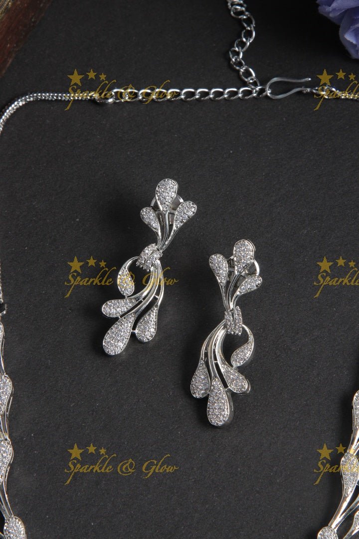 Intricate water drop design AD stone silver necklace - Sparkle and Glow - Back Thread - 