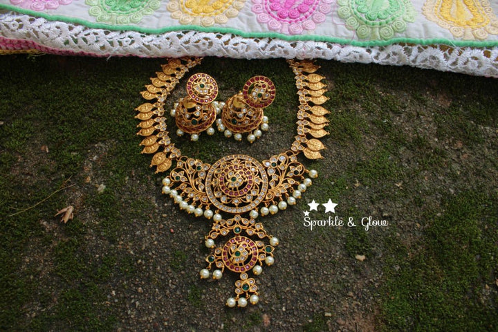 Matte silver cz stone Lakshmi coin necklace - Sparkle and Glow