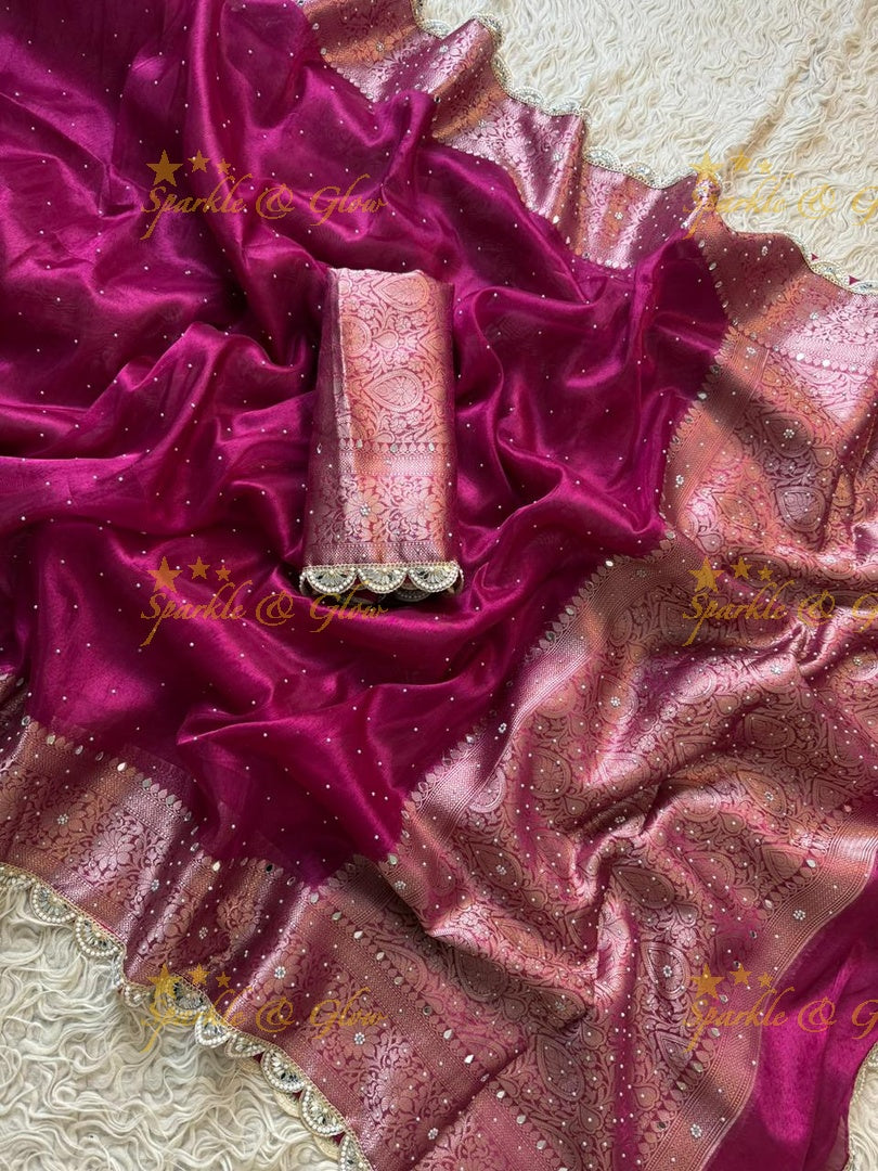 Exquisite Banarasi Tissue Saree with Gold Zari Elegance
