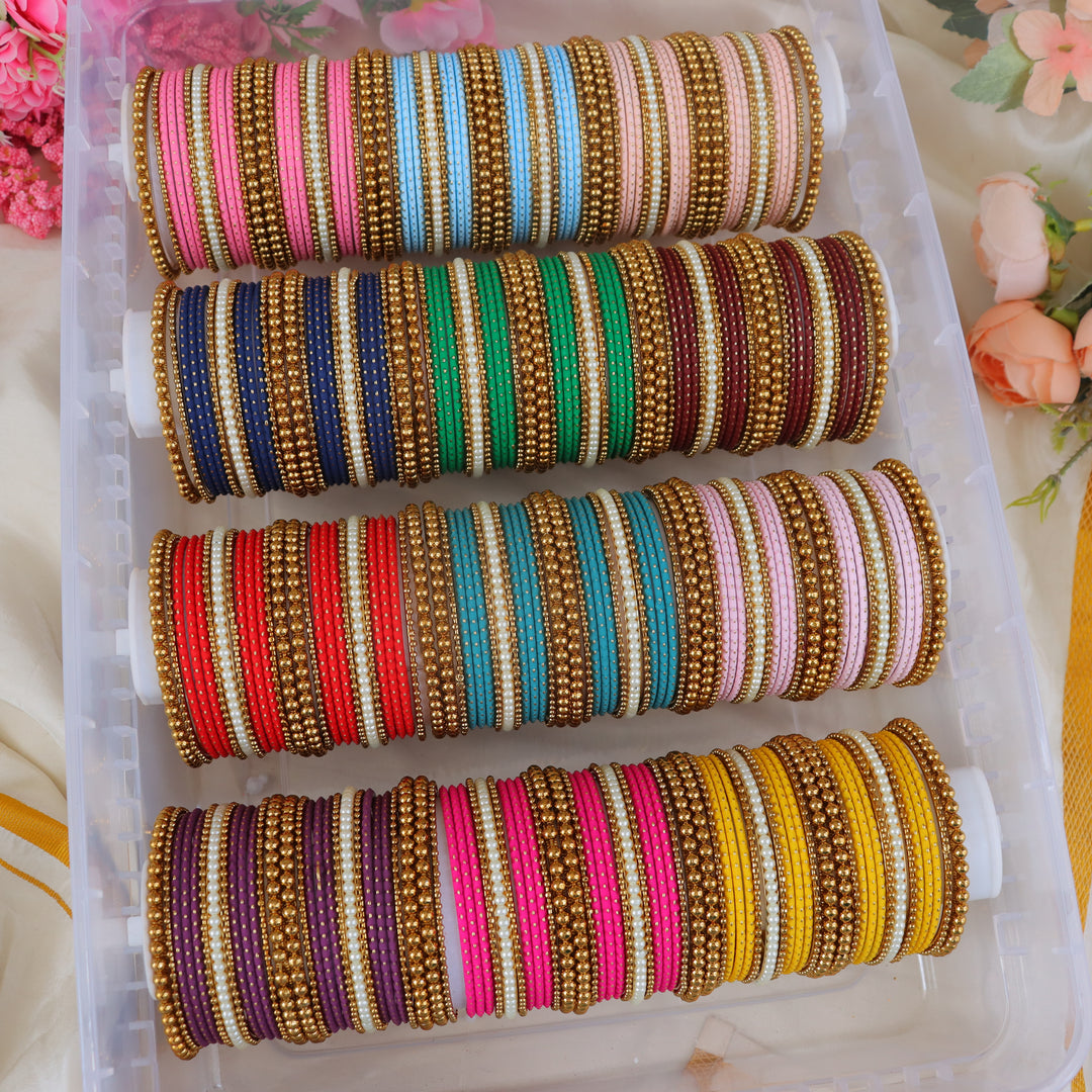 Multicolored Gold Metal Bangle Set for Festive Elegance-Combo