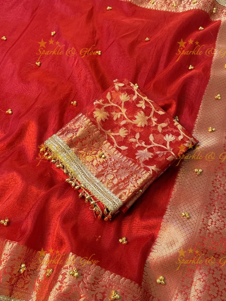 Exquisite Banarasi Tissue Organza Saree with Ghungroo