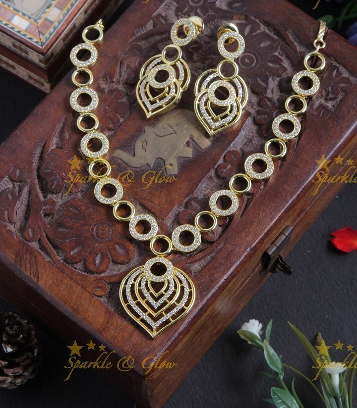 Silver finish ball design AD stone necklace